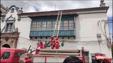 Bomberos intentan el rescate de Leo, el gatito de una casa vecina de la Gobernación