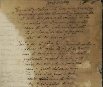 Primera foja del manuscrito de Bernardino de Cárdenas.