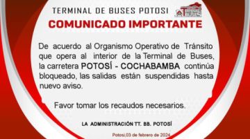 Salidas desde Potosí a Cochabamba siguen suspendidas