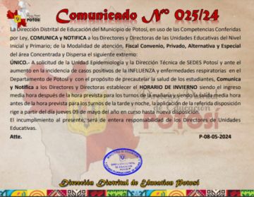 El municipio de Potosí es el primero en aplicar el horario de invierno desde mañana