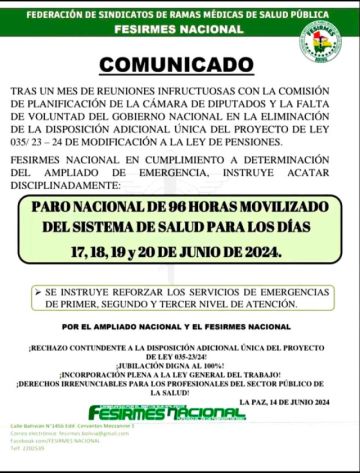 Profesionales en salud van al paro de 96 horas por jubilación "digna"