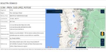 Reportan un sismo con epicentro en el sur de Potosí