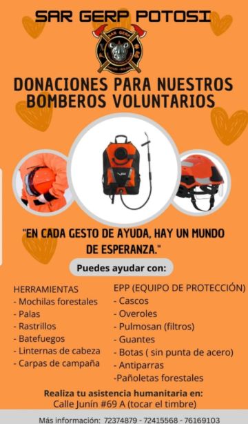 Grupo SAR Potosí convoca a bomberos voluntarios y solicita apoyo con herramientas e insumos