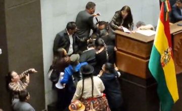 ‘Evistas’ asaltan a gritos, golpes y empujones la testera de Diputados