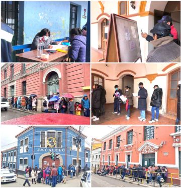 Filas y bioseguridad en el primer día de inscripción escolar.