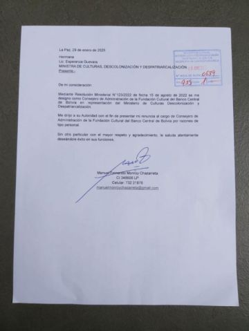 La carta de renuncia del Papirri. Foto: GENTILEZA