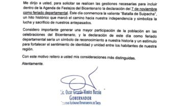 Gobernador de Tarija fue quien propuso que en su región se declare feriado a la Batalla de Suipacha