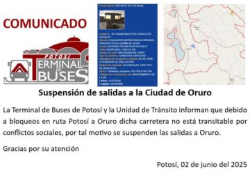 Terminal de buses de Potosí suspende salidas a Oruro y Cochabamba 
