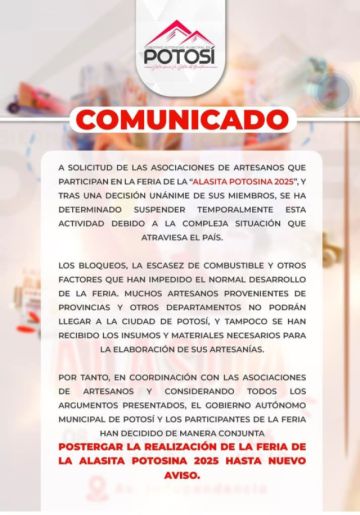 Suspenden la Feria de Alasita en Potosí por los bloqueos 