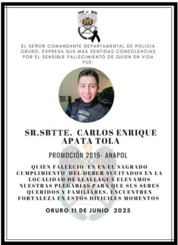 URGENTE: Se reporta la muerte de un segundo policía por disparos de bloqueadores de Llallagua