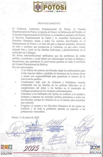 Hicieron un llamado a la pacificación 
