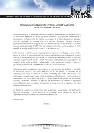 Vecinos del Distrito 6 califican de "vandalismo" el pintarrajeo de calles tras anuncio de ruta de Ch’utillos