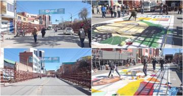 La avenida Sevilla cuenta con graderías.                               Artistas de la ABAP plasman el mural.  