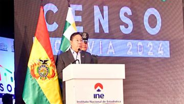 INE. El presidente Luis Arce en la presentación de los datos del Censo 2024 ayer, en La Paz.