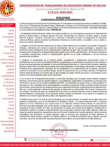 Maestros urbanos piden congreso a la COB