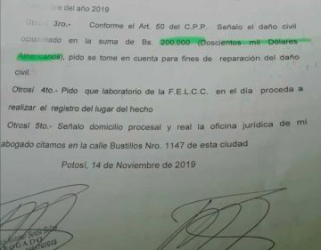 Subia denuncia que exigen $us 200.000 por daños