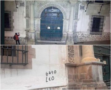 Formalizan denuncia por un graffiti en la Casa de Moneda