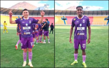 Los jugadores Vladimir Castellón y Darwin Peralta, autores de la victoria de Real Potosí.