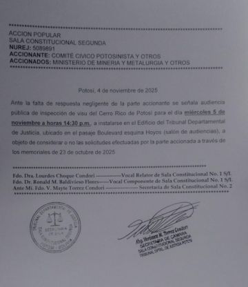 Sala Constitucional dispuso inspección al Cerro Rico de Potosí