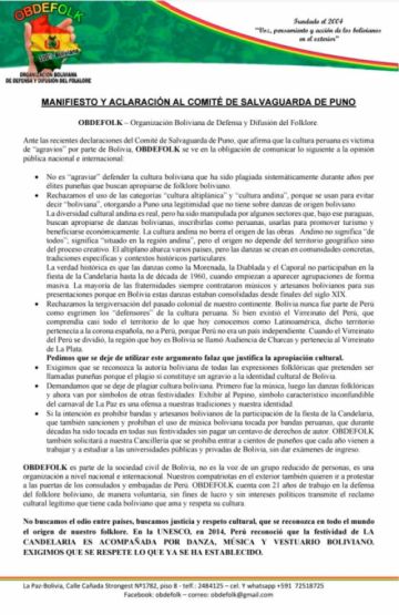 Obdefolk se pronuncia en respuesta a quejas de  Puno