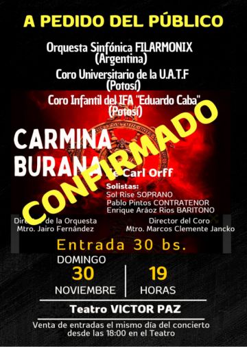 "Carmina Burana" se presenta hoy en el Teatro Victor Paz