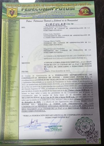 Mineros de Potosí marcharan en La Paz contra el DS 5503