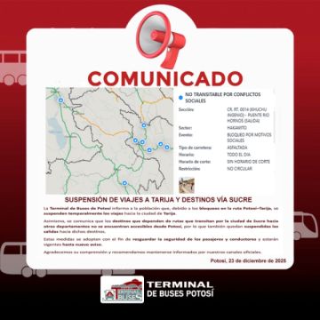 Terminal de Buses suspende viajes a Tarija, Oruro y destinos vía Sucre
