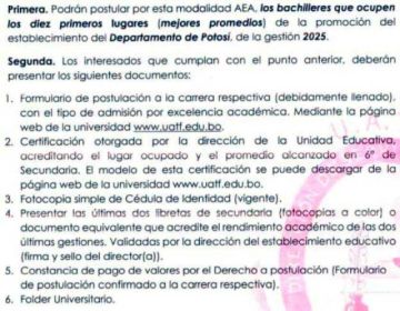 Convocan a bachilleres con altas calificaciones a postular