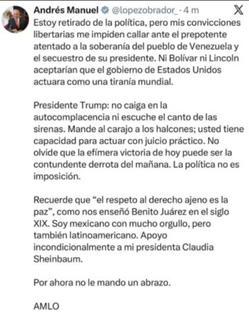 Ex presidente de México "Manuel López Obrador", se pronuncio sobre la captura de Maduro