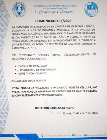 Más de 400 postulan a Derecho de la UATF