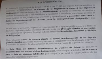 Tribunal de Justicia de Potosí tiene acefalías desde junio de 2024