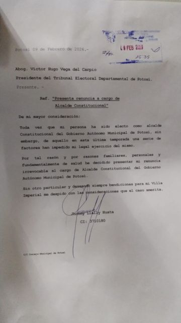Jhonny Llally renuncia y abre la puerta para nueva elección de alcalde