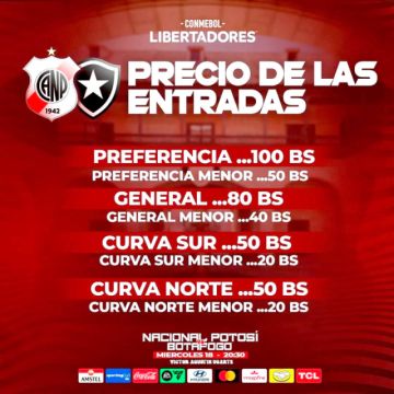 Las entradas para la Libertadores costarán Bs 50 a 100