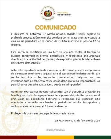 Gobierno pide hallar a los responsables de ataque contra periodista en El Alto 