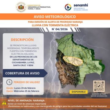 Senamhi emite alerta naranja por tormentas eléctricas en cuatro Departamentos 