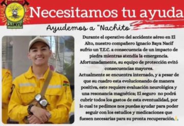 Bombero sufre parálisis parcial tras recibir pedrada cuando rescataba a heridos de accidente aéreo