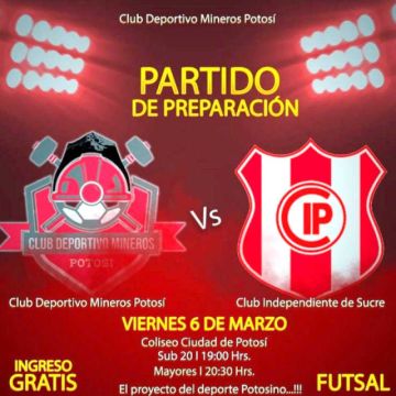 Mineros jugará un partido amistoso de futsal contra Independiente, de Sucre