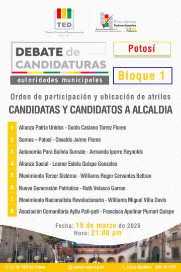 Se definió el orden de participación para el Debate a la Alcaldía del municipio de Potosí.