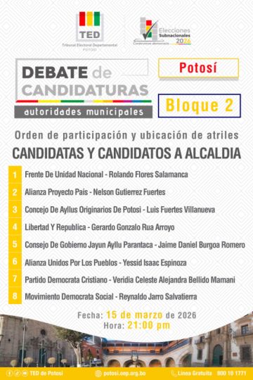 Se definió el orden de participación para el Debate a la Alcaldía del municipio de Potosí.