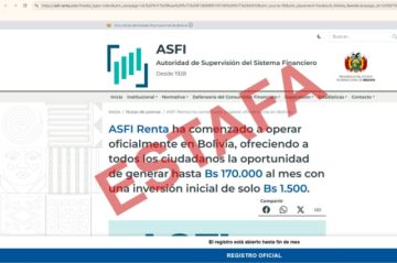ASFI advierte sobre sitio web fraudulento «asfi-renta» 