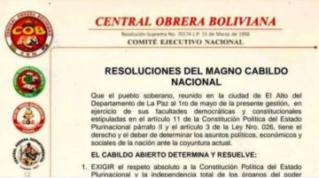 La COB no aprobó huelga ni bloqueo de caminos