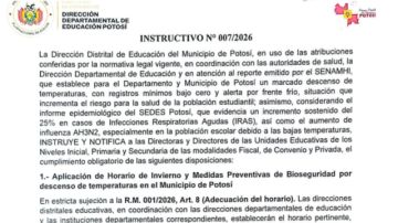 Desde el lunes rige horario de invierno para el distrito educativo de Potosí