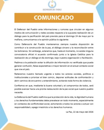 Defensor del Pueblo aclara que con la Iglesia Católica aún no hay convocatoria a dialogar 