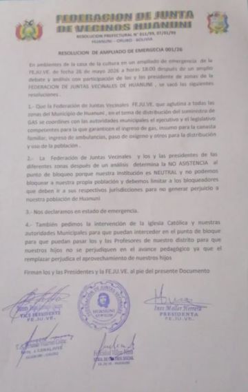 Fejuve de Huanuni rechaza sumarse a los bloqueos