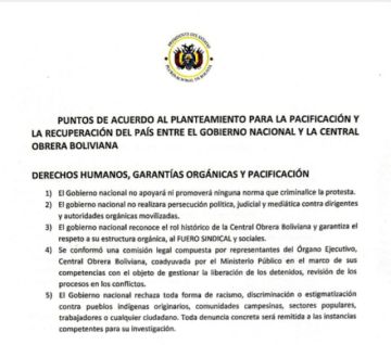 Revise los puntos del acuerdo firmado entre el Gobierno y la COB