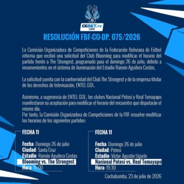 El duelo Nacional Potosí contra Real Tomayapo cambia de horario