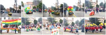 Potosí: niñas y niños rinden homenaje a la bandera a pesar de la lluvia 