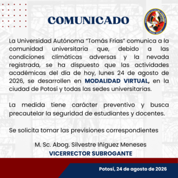La UATF aplica la modalidad virtual este lunes tras la nevada 