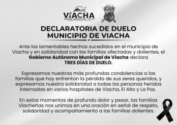 Viacha declara tres días de duelo por las víctimas de la explosión 