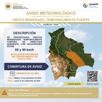 Activan alerta naranja por vientos de hasta 90 km/h este fin de semana en Potosí